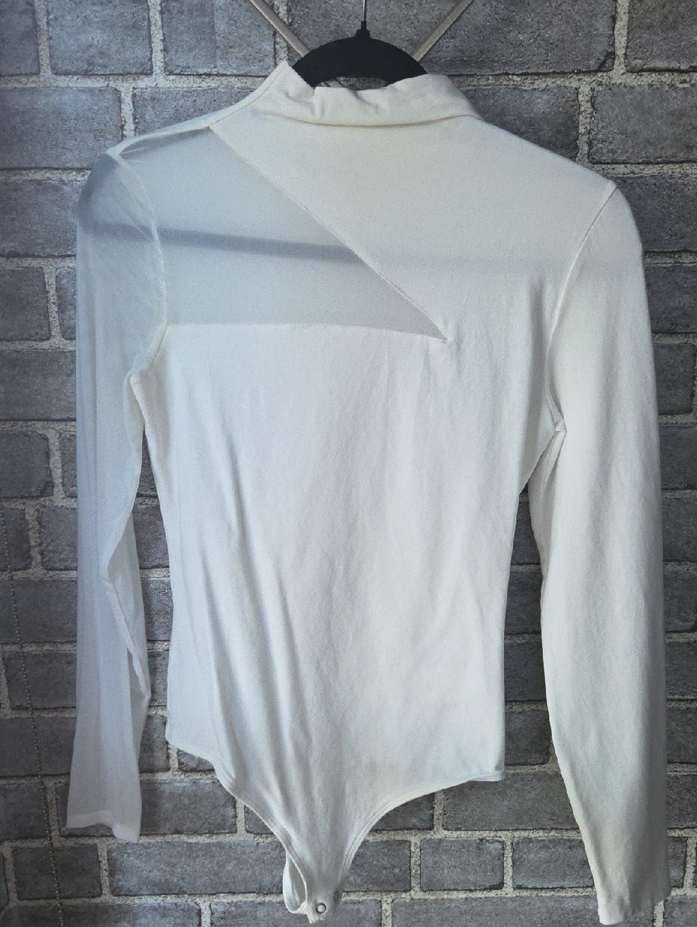 Express White Long Sleeve Asymmetric Mesh Bodysuit